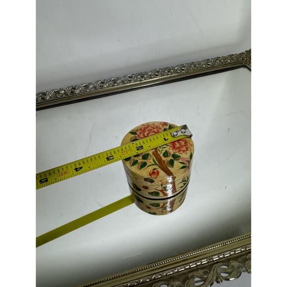 Small Round Floral Hand Painted Paper Mache Trinket Box - Picture 5 of 9